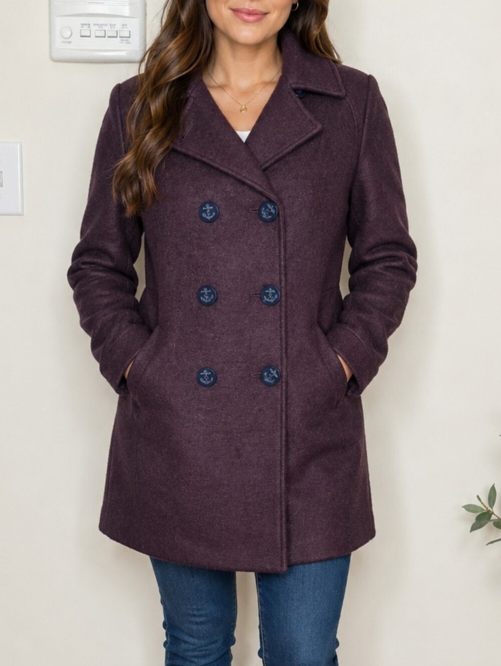 LOFT Ann Taylor Women's Medium Wool Blend Peacoat Plum Purple Double Breasted